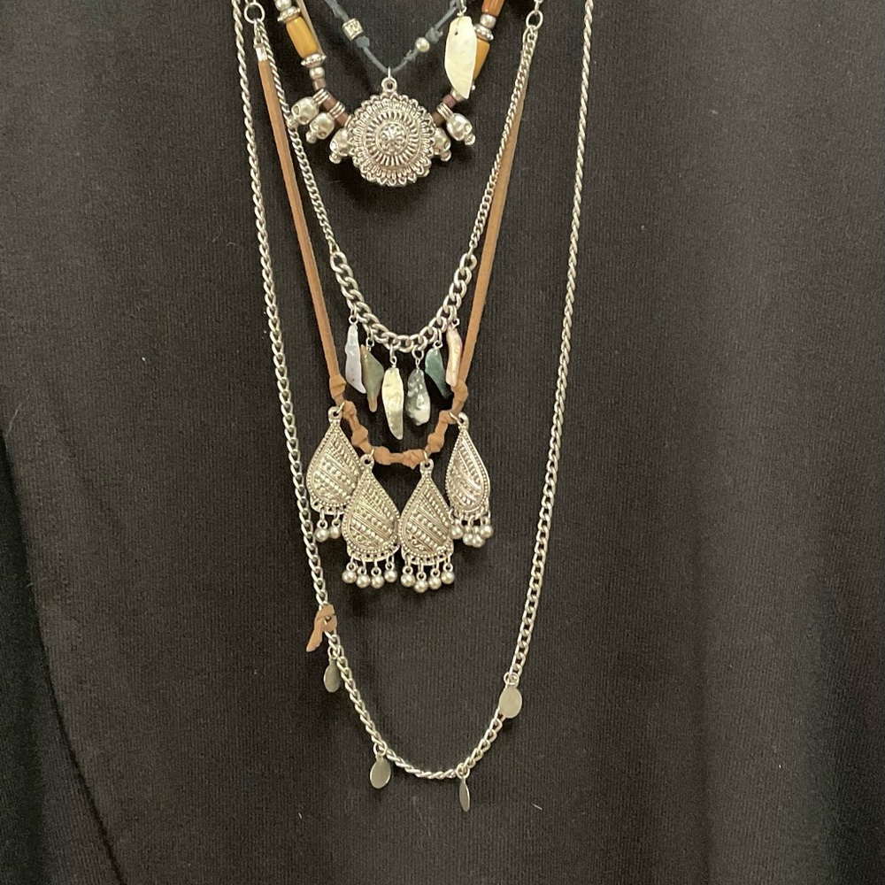 Silver and Black Layered Necklace